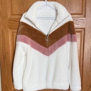 Cozy White and Brown Sherpa Pullover